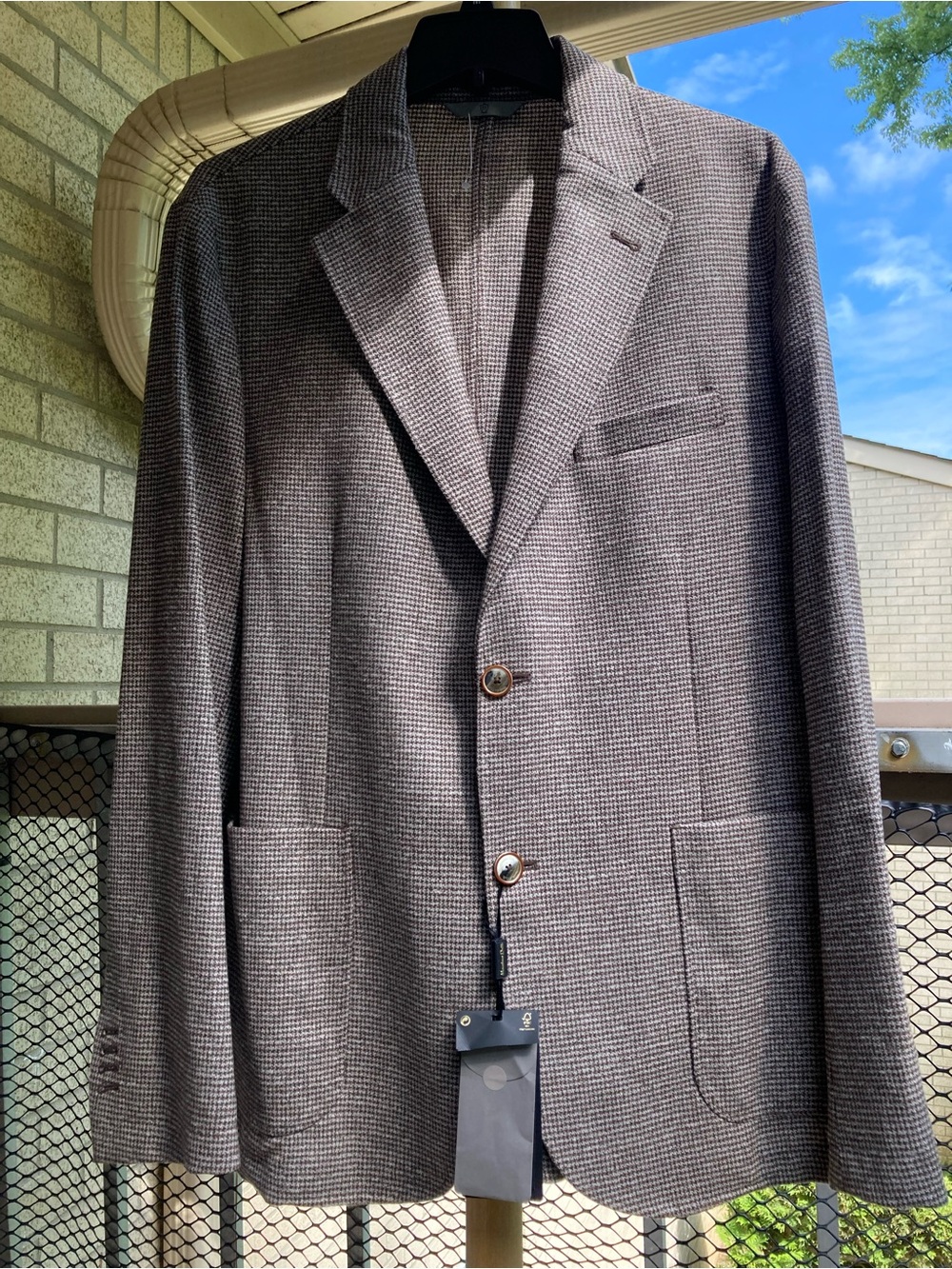 Massimo Dutti Wool Brown Houndstooth Blazer Jacket Men's 44
